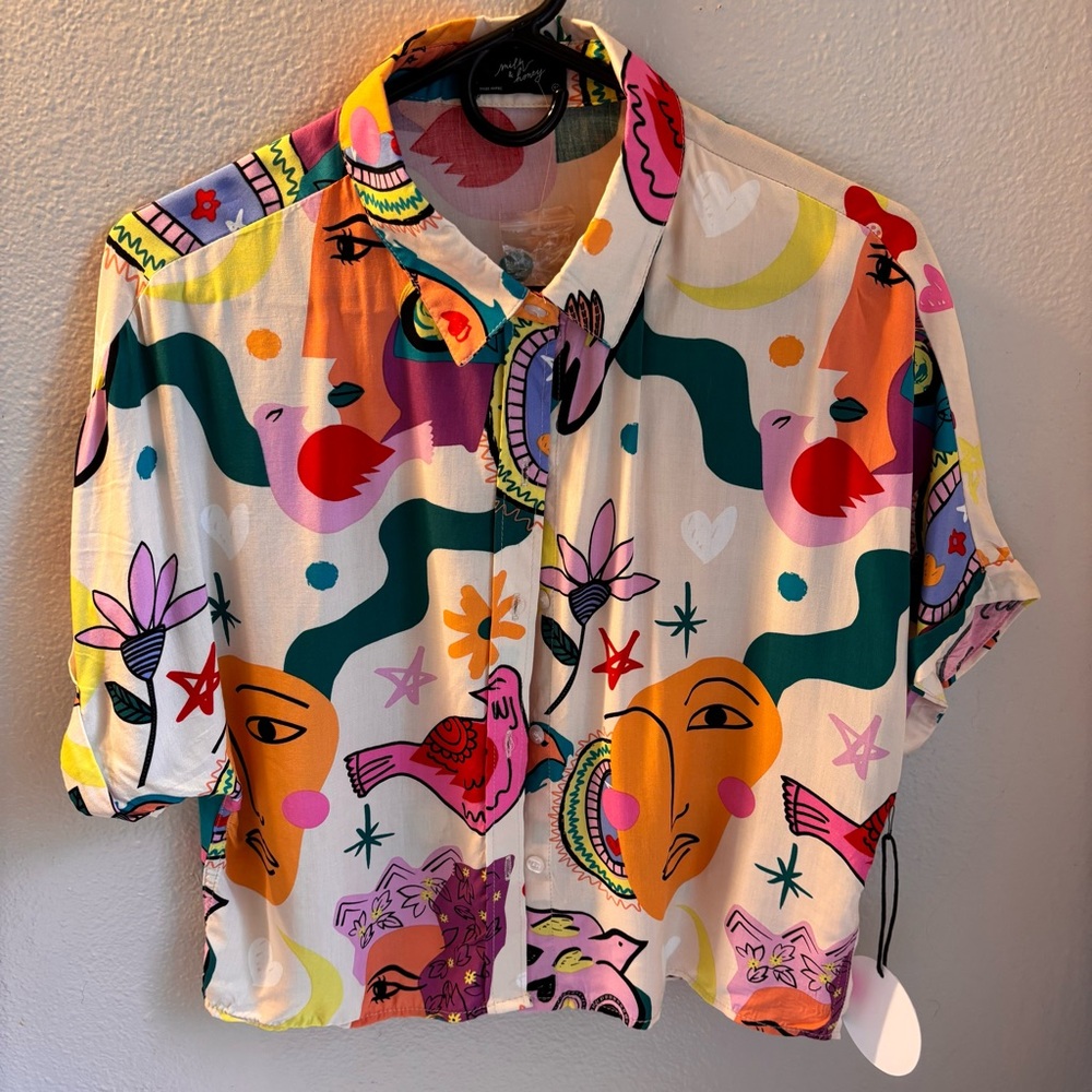 Colorful Abstract Print Button Down Shirt